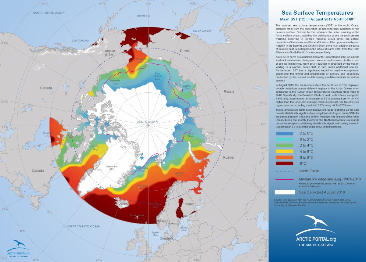 Map: Sea Surface Temperature in August 2019 North of 60°