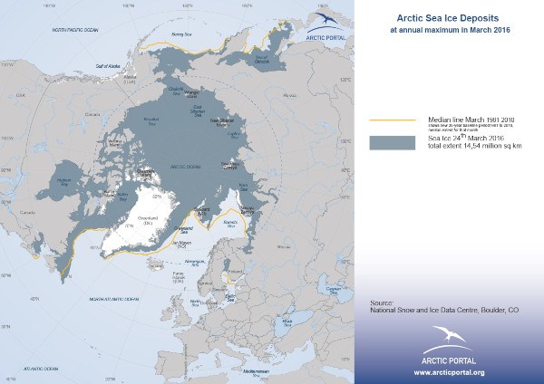 Arctic Portal Map - Arctic Sea Ice Extent March 2016